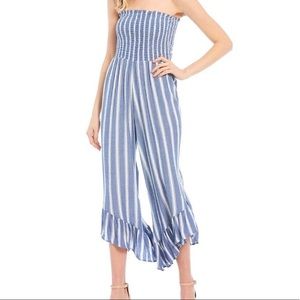 Striped Strapless Smocked Bodice Ruffled Hem Jumpsuit Angie Size Medium